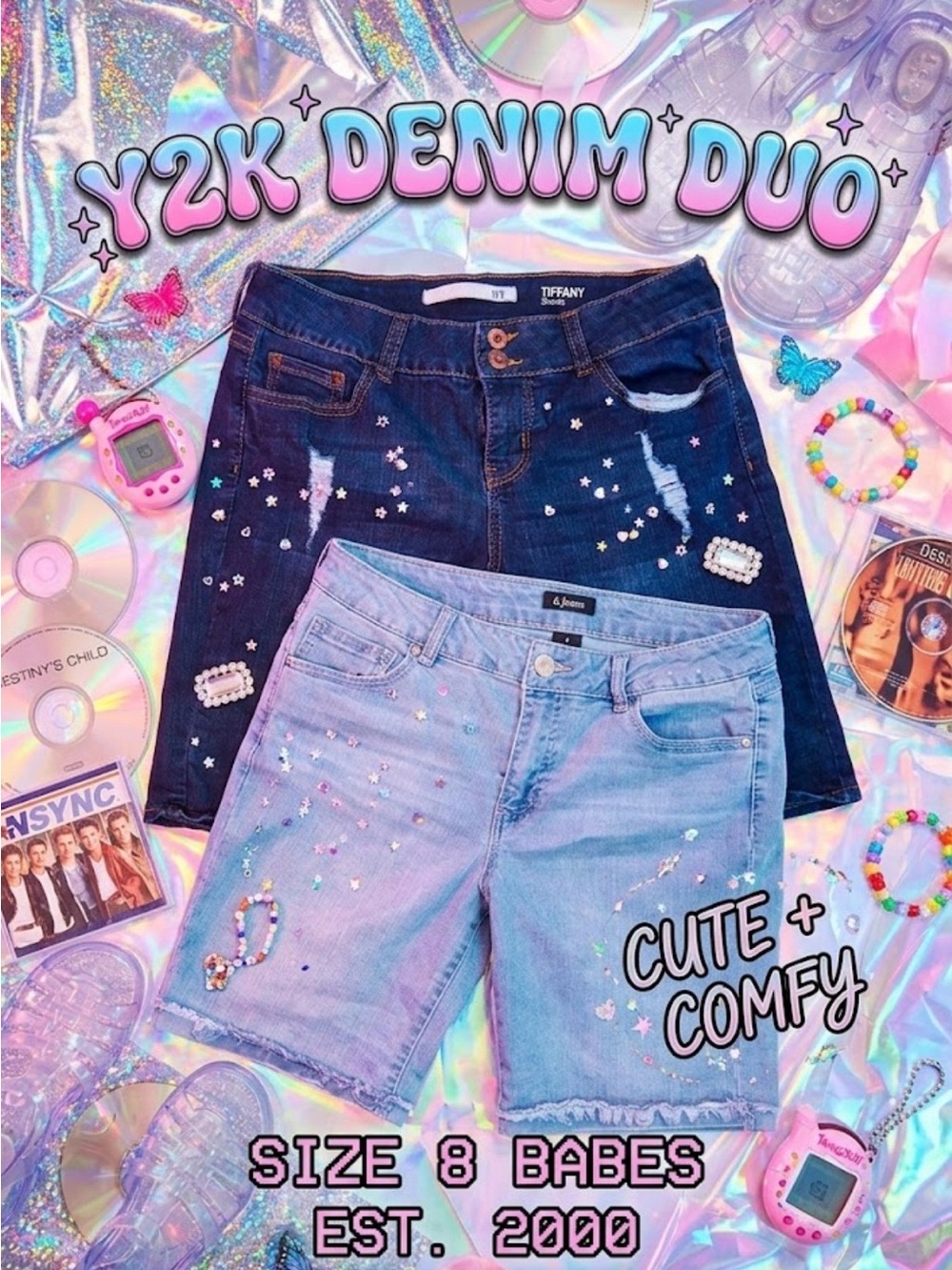 Y2K Denim Jorts Bundle Size 8 | Low Rise Bermuda Shorts Dark & Light Wash